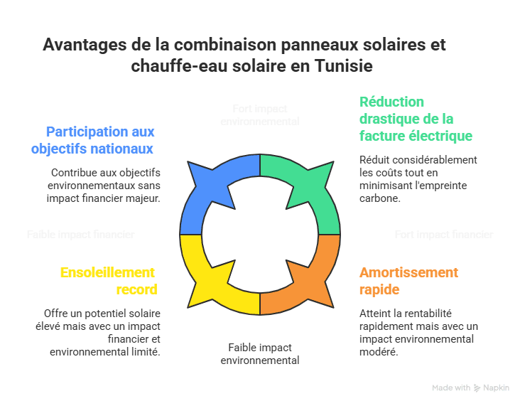 Combinaison de panneaux solaires et chauffe-eau en Tunisie